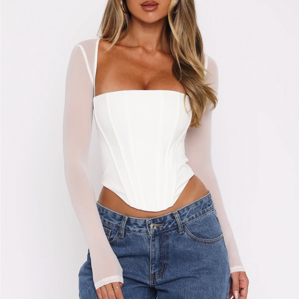 White Fox White Sheer Sleeve Corset Top
